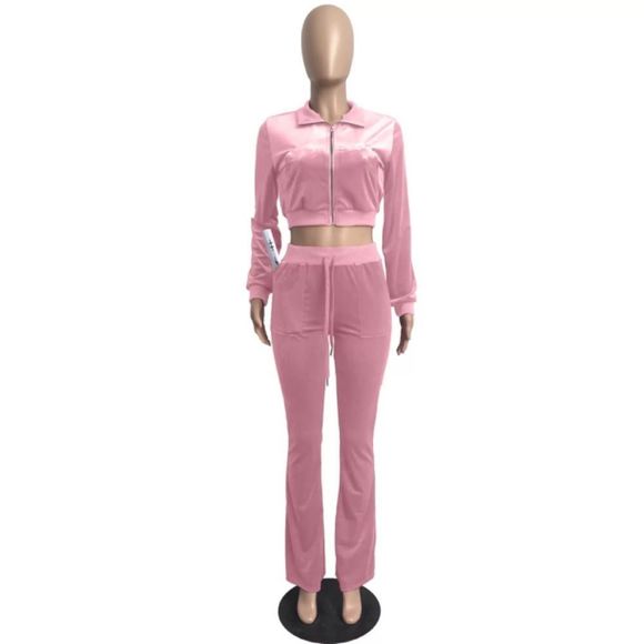 Pink Women’s Two-piece Long Sleeve Flare Bottom Sport / Sweat Suit NWT - Picture 2 of 11